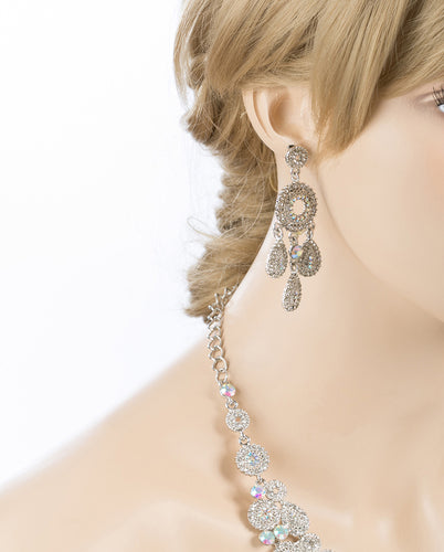 Bridal Wedding Jewelry Set Crystal Rhinestone Circle Links Necklace Silver AB