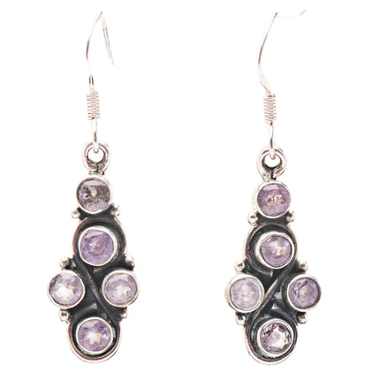 925 Sterling Silver Natural Gemstones Amethyst Dangle Earrings FJSVE2161