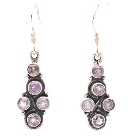 925 Sterling Silver Natural Gemstones Amethyst Dangle Earrings FJSVE2161