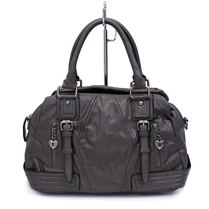 Leatherette Faux Leather Tote Shoulder Handbag Fashion Bag Taupe Dark Gray - Accessoriesforever