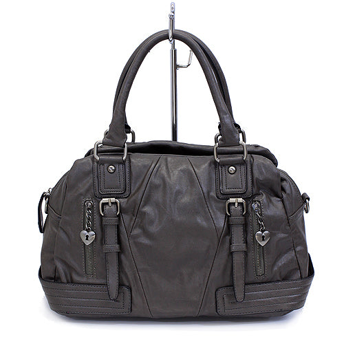 Leatherette Faux Leather Tote Shoulder Handbag Fashion Bag Taupe Dark Gray
