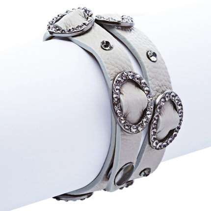 Chic Crystal Buckle Design Button Leatherette Fashion Wrap Bracelet Gray
