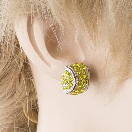 Sport Softball Crystal Rhinestone 14mm Drop Stud Fashion Earrings Silver Yellow - Accessoriesforever