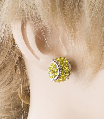 Sport Softball Crystal Rhinestone 14mm Drop Stud Fashion Earrings Silver Yellow - Accessoriesforever