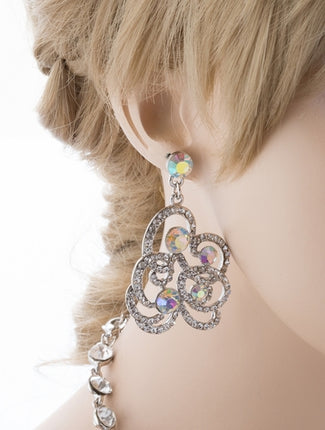 Bridal Wedding Jewelry Set Crystal Rhinestone Chunky Floral Necklace Silver AB - Accessoriesforever