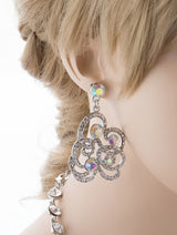 Bridal Wedding Jewelry Set Crystal Rhinestone Chunky Floral Necklace Silver AB