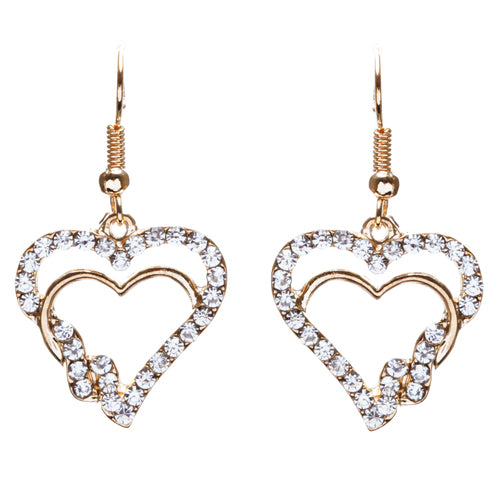 Valentines Jewelry Beautiful Crystal Rhinestone Hearts Earrings E907 Gold