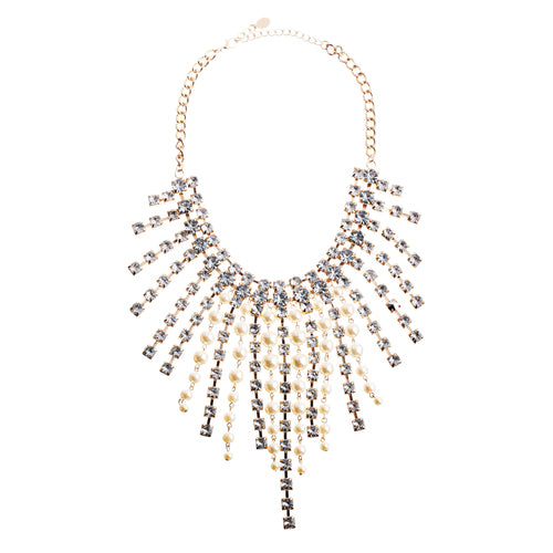 Stunning Gorgeous Bridal Wedding Rhinestone Pearl Bib Statement Necklace Set