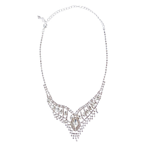 Bridal Wedding Jewelry Crystal Rhinestone Stunning Necklace Set J720 Silver - Accessoriesforever
