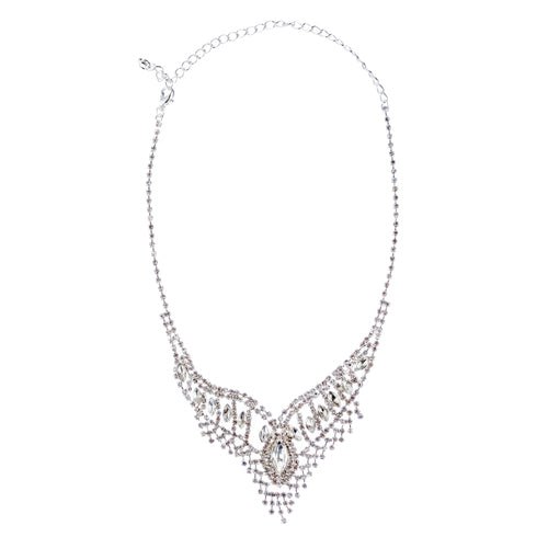 Bridal Wedding Jewelry Crystal Rhinestone Stunning Necklace Set J720 Silver