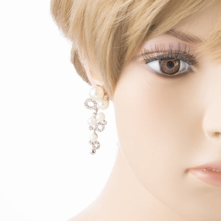 Bridal Wedding Jewelry Crystal Rhinestone Classy Pearl Links Dangle Earrings - Accessoriesforever