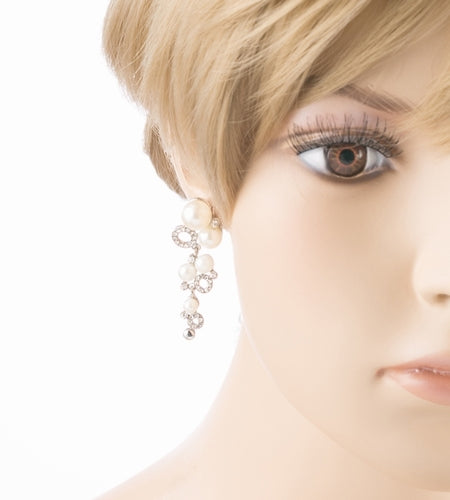 Bridal Wedding Jewelry Crystal Rhinestone Classy Pearl Links Dangle Earrings - Accessoriesforever