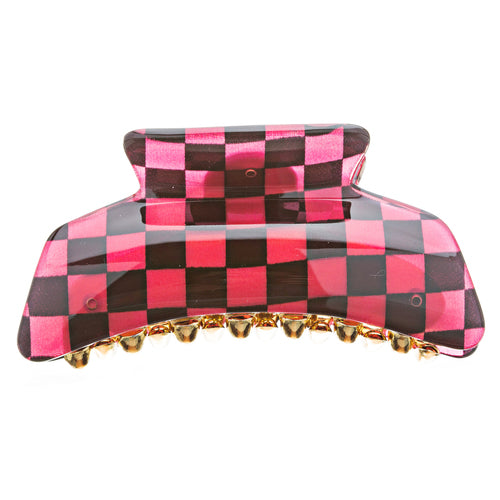 Woman Fashion Hair Claw Clip Lucite Checker Red NEW