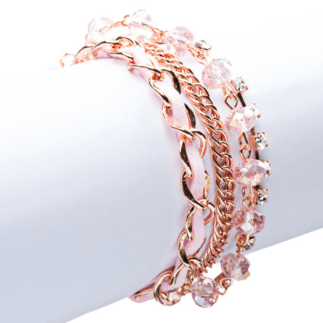 Modern Fashion Crystal Rhinestone Gorgeous Multi Layered Bracelet B464 Pink