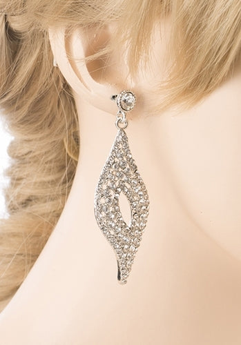 Bridal Wedding Jewelry Crystal Rhinestone Open Wave Chic Dangle Earrings Silver