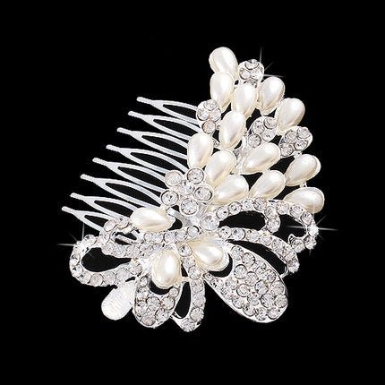 Bridal Wedding Jewelry Crystal Rhinestone Elegant Teardrop Pearl Hair Comb Pin