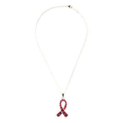 Pink Ribbon Jewelry Crystal Rhinestone Glamorous Ribbon Necklace Set JN258 Gold - Accessoriesforever