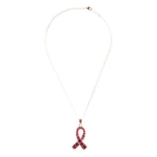 Pink Ribbon Jewelry Crystal Rhinestone Glamorous Ribbon Necklace Set JN258 Gold