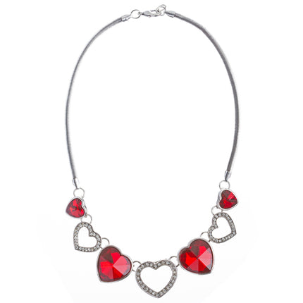 Valentine's Day Jewelry Crystal Rhinestone Trendy Heart Necklace Set JN168 Red - Accessoriesforever