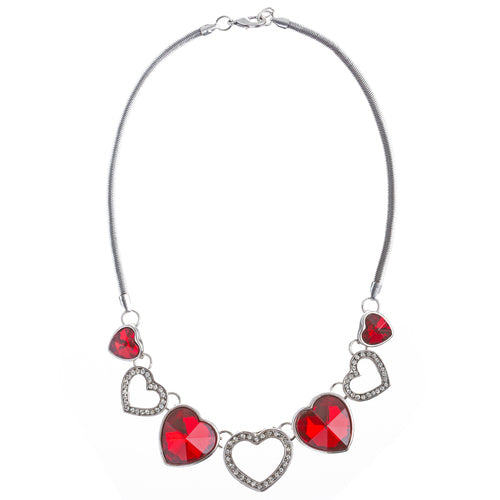 Valentine's Day Jewelry Crystal Rhinestone Trendy Heart Necklace Set JN168 Red