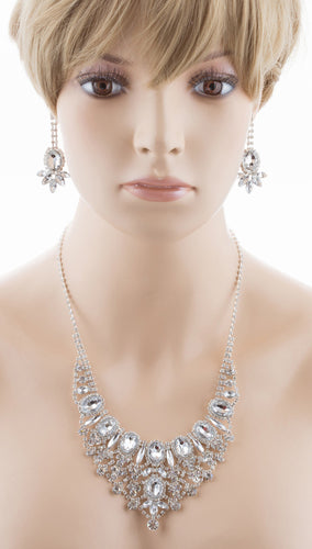 Bridal Wedding Jewelry Set Crystal Rhinestone Luxurious Dazzle Necklace Silver