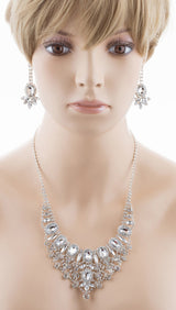 Bridal Wedding Jewelry Set Crystal Rhinestone Luxurious Dazzle Necklace Silver