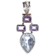 925 Sterling Silver Natural Gemstones Amethyst Topaz Pendant FJSVP2082