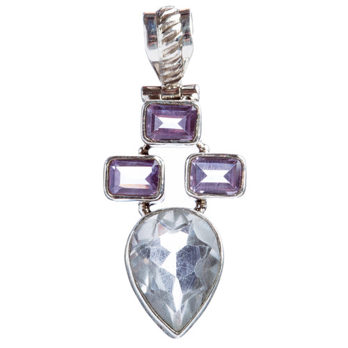 925 Sterling Silver Natural Gemstones Amethyst Topaz Pendant FJSVP2082