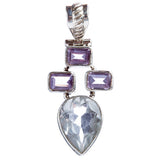 925 Sterling Silver Natural Gemstones Amethyst Topaz Pendant FJSVP2082