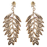 Stunning Beautiful Crystal Rhinestone Leaf Linear Drop Statement Earrings Blue
