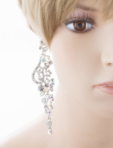 Bridal Wedding Jewelry Crystal Rhinestone Vintage Long Dangle Earring Silver