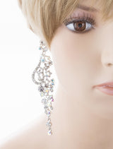Bridal Wedding Jewelry Crystal Rhinestone Vintage Long Dangle Earring Silver
