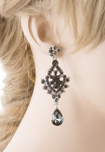 Bridal Wedding Jewelry Crystal Rhinestone Grand Flower Petals Earrings E734 BK