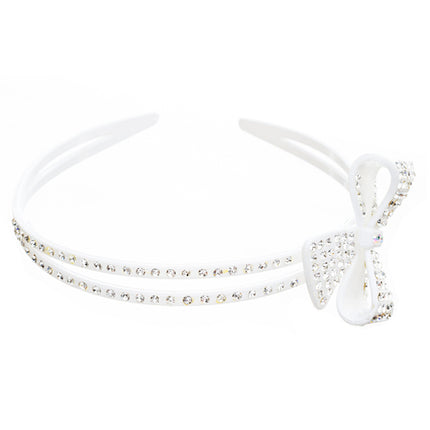 Fashion Sparkle Crystal Rhinestone Beautiful Ribbon Bow Design Headband White - Accessoriesforever