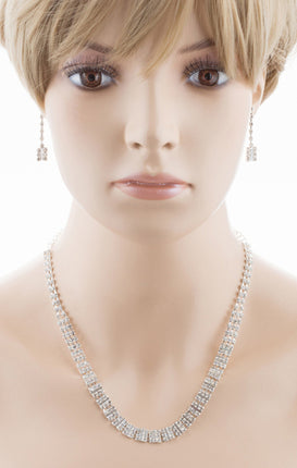 Bridal Wedding Jewelry Crystal Rhinestone Dynamic Contour Necklace J490 Silver - Accessoriesforever