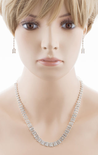 Bridal Wedding Jewelry Crystal Rhinestone Dynamic Contour Necklace J490 Silver