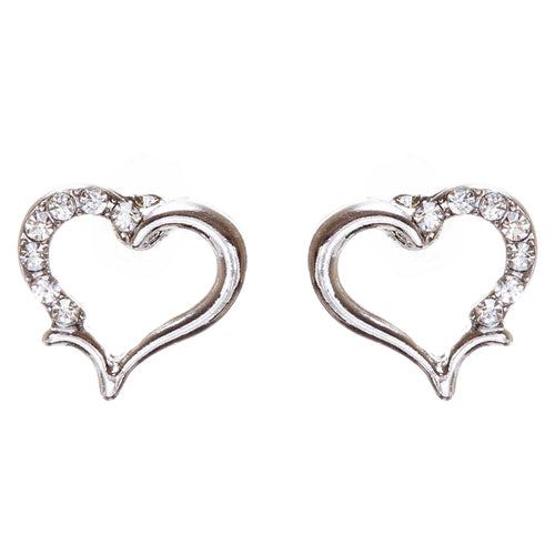 Valentines Jewelry Wedding Romantic Heart Charm Stud Style Earrings E957 Silver - Accessoriesforever