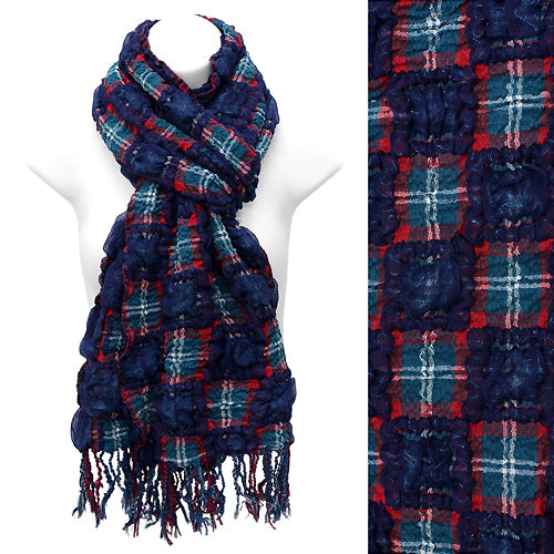 Plaid Block Check Pattern Design Double Side Muffler Scarf Navy Blue - Accessoriesforever
