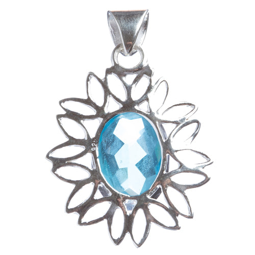 925 Sterling Silver Natural Gemstones Blue Topaz Pendant FJSVP2054 - Accessoriesforever