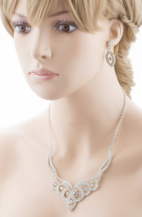 Bridal Wedding Jewelry Crystal Rhinestone Magnificent Floral Necklace J547 White - Accessoriesforever
