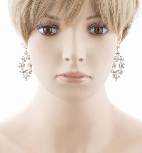 Bridal Wedding Jewelry Crystal Rhinestone Pearl Elegant Dangle Earrings Silver - Accessoriesforever