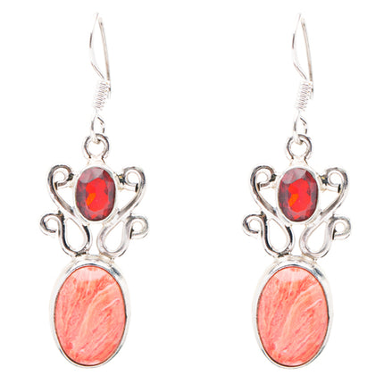 925 Sterling Silver Natural Gemstones Jasper Garnet Dangle Earrings FJSVE2183
