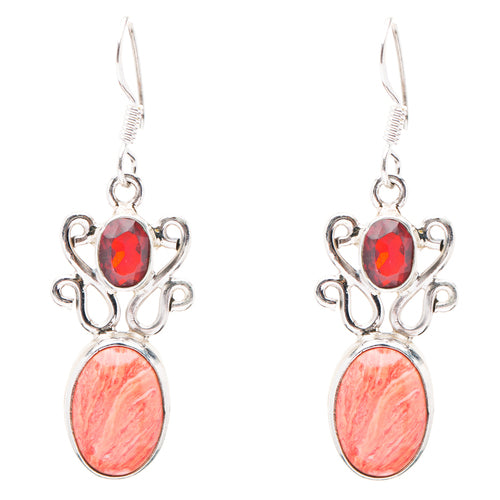 925 Sterling Silver Natural Gemstones Jasper Garnet Dangle Earrings FJSVE2183