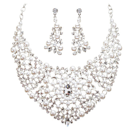 Bridal Wedding Jewelry Crystal Rhinestone Captivating Bib Necklace Set J519 WT - Accessoriesforever