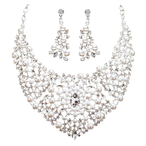 Bridal Wedding Jewelry Crystal Rhinestone Captivating Bib Necklace Set J519 WT