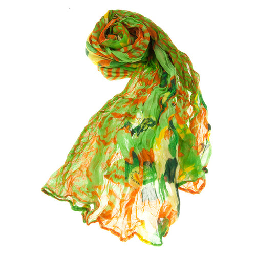 Beautiful Mix Artsy Design Scrunched Lightweight Fashion Scarf Green