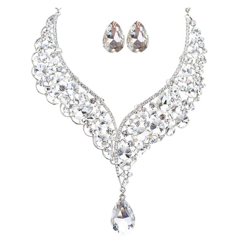 Bridal Wedding Jewelry Crystal Rhinestone Exquisite Embedded Necklace J505 SLV - Accessoriesforever