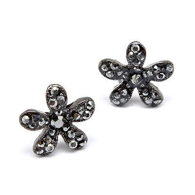 Flower Rhinestone Crystal Fashion Stud Earrings Black - Accessoriesforever