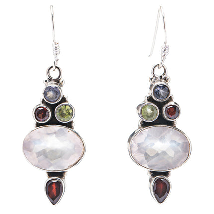 925 Sterling Silver Natural Gemstones Topaz Dangle Earrings FJSVE2103