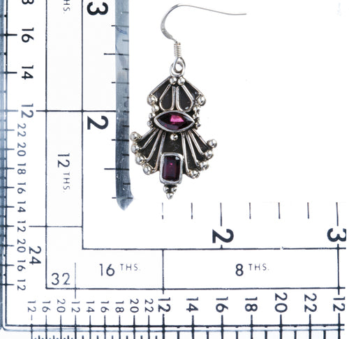925 Sterling Silver Gemstones Natural Red Garnet Dangle Earrings FJSE2181